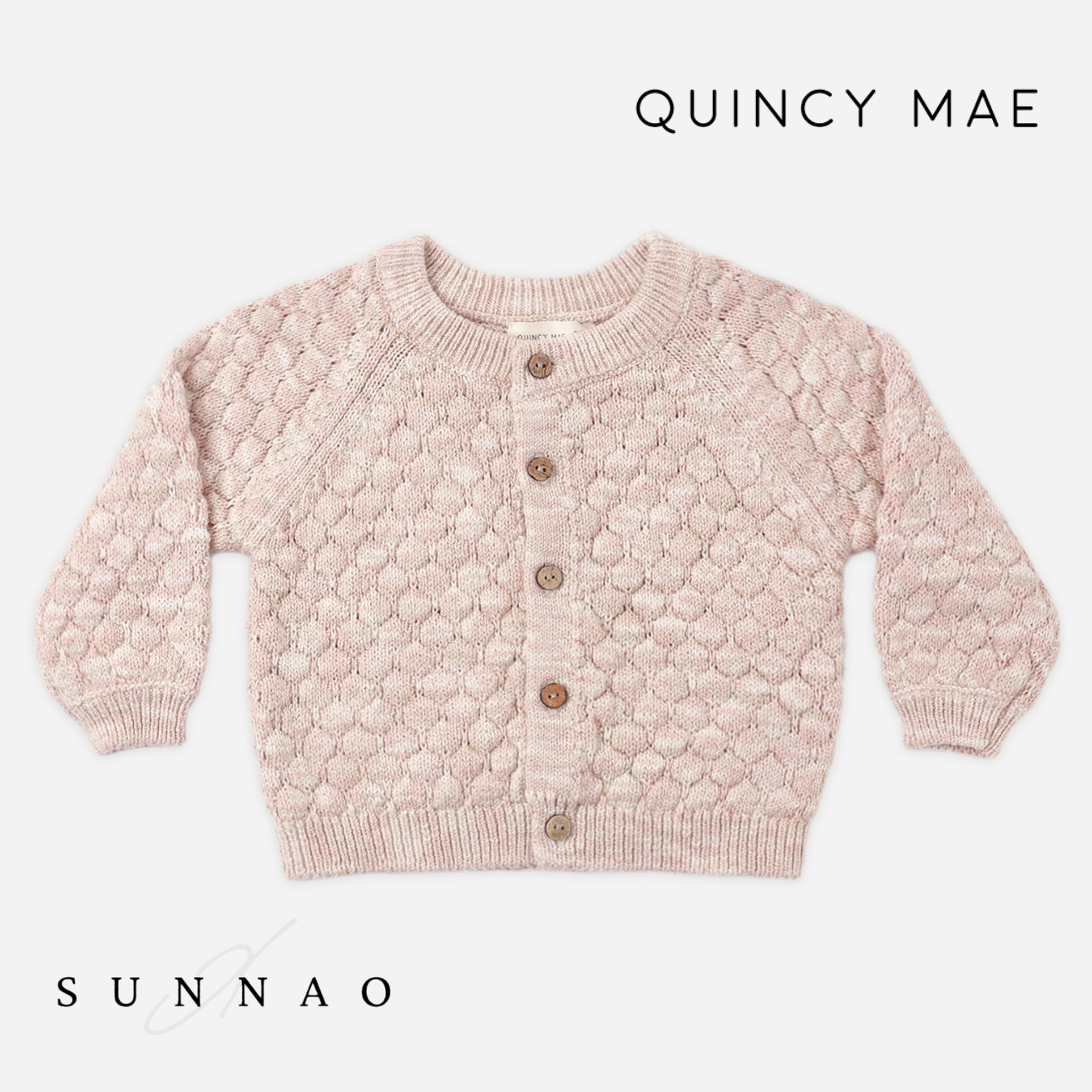 <Quincy mae> BUBBLE KNIT CARDIGAN DUSTY ROSE SPECKLE　