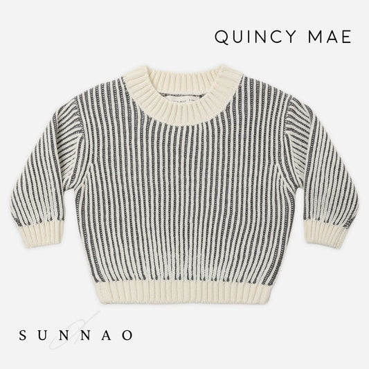 <Quincy mae> RELAXED KNIT SWEATER MIDNIGHT STRIPE