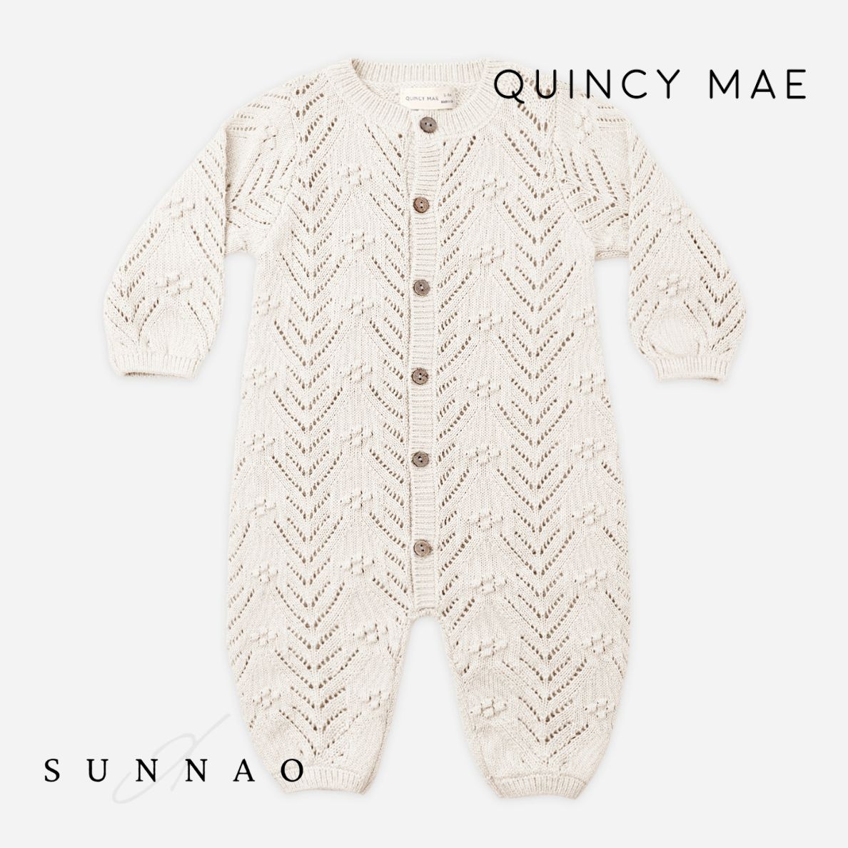 <Quincy mae> LONG SLEEVE BUBBLE ROMPER -  OATMEAL