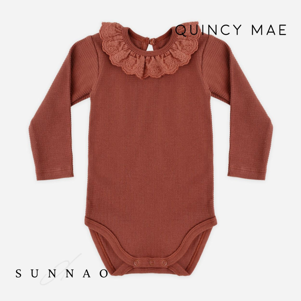 <Quincy mae> RUFFLE COLLAR BODYSUIT REDWOOD　