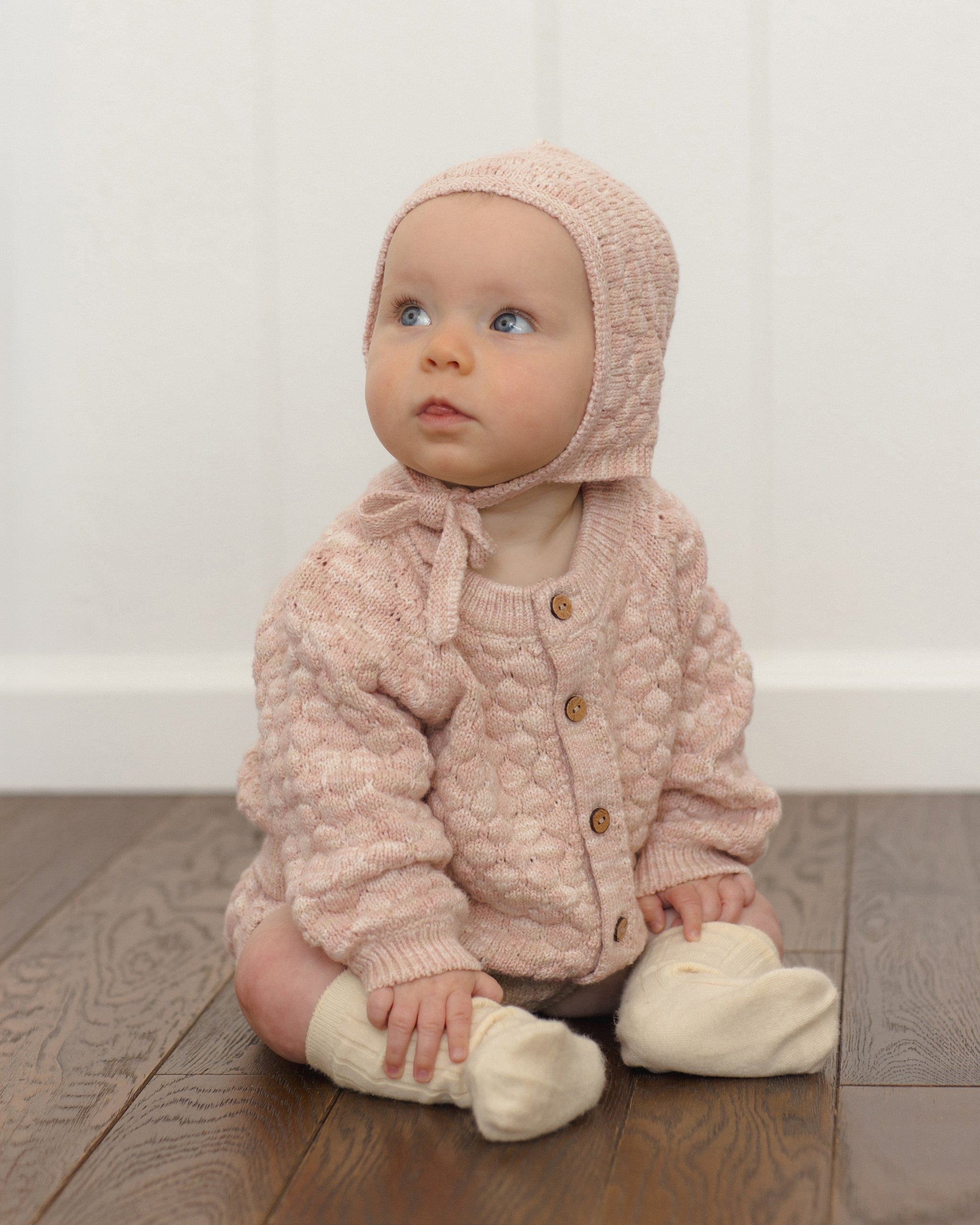 <Quincy mae> BUBBLE KNIT CARDIGAN DUSTY ROSE SPECKLE　