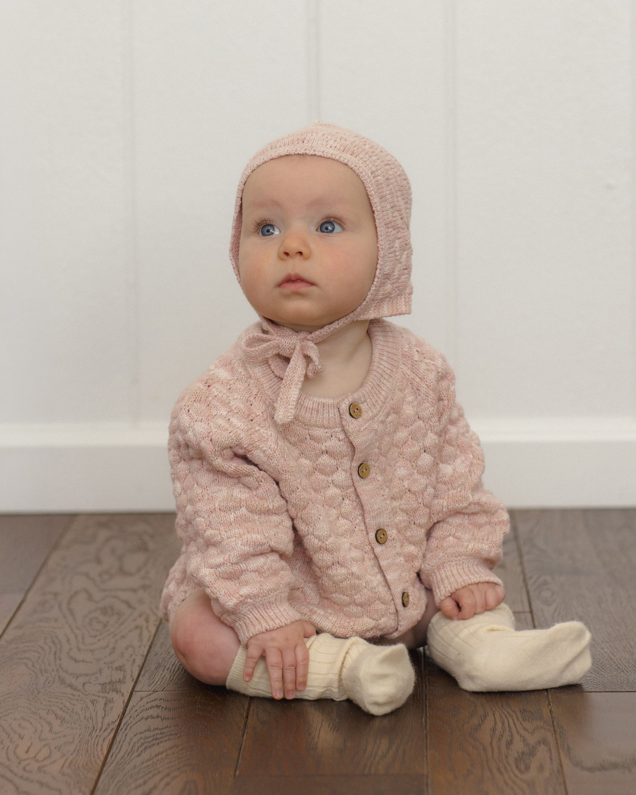 <Quincy mae> BUBBLE KNIT CARDIGAN DUSTY ROSE SPECKLE　