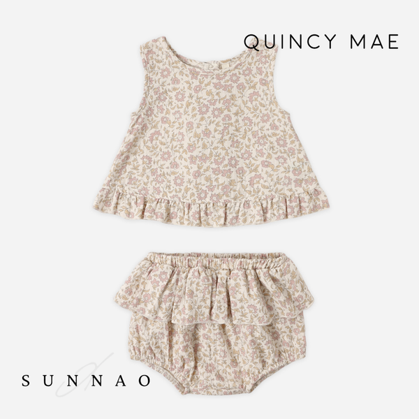 <Quincy mae> RUFFLED TULIP TOP + BLOOMER SET - DAHLIA
