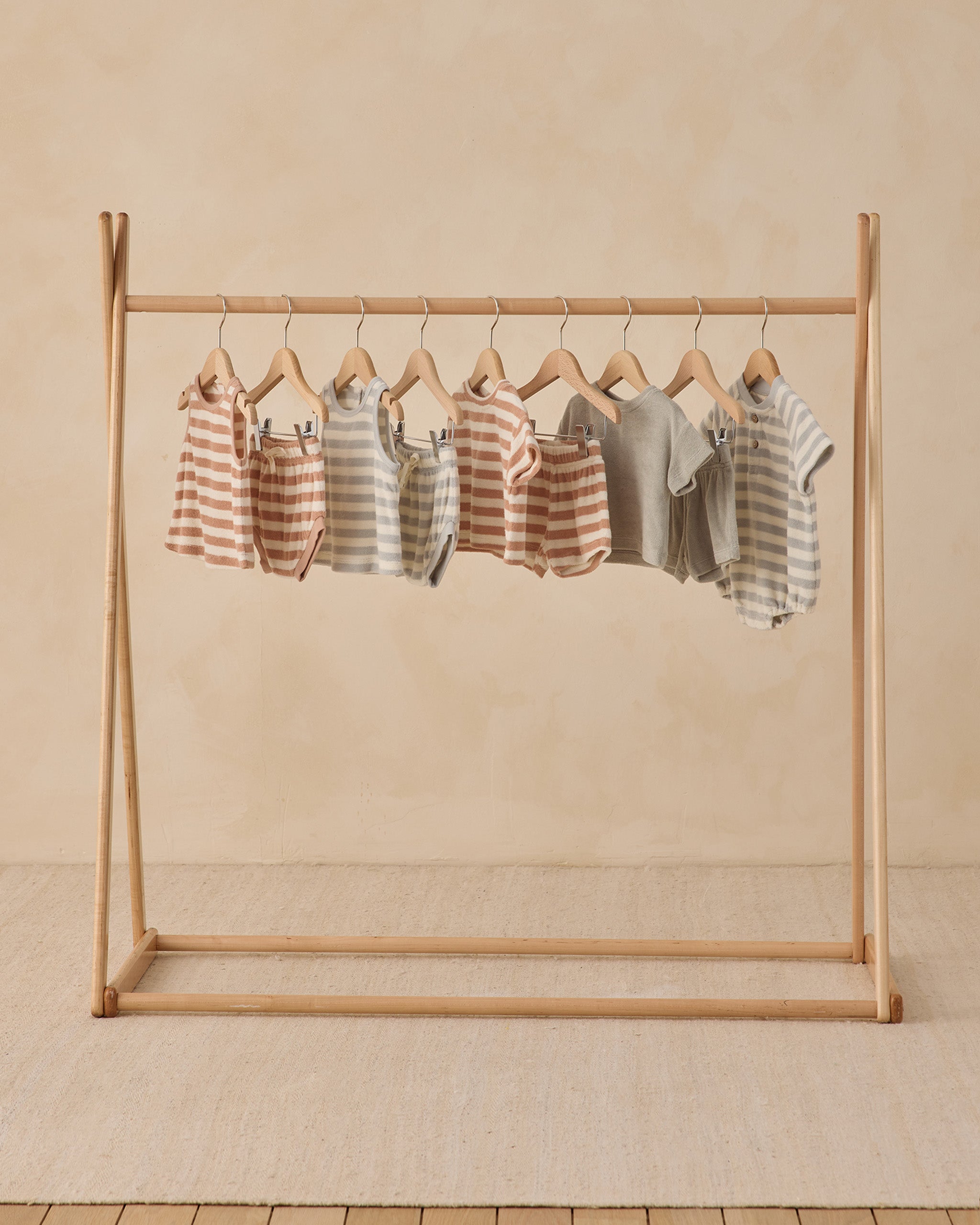 <Quincy mae> TERRY TEE + SHORT SET - LATTE STRIPE