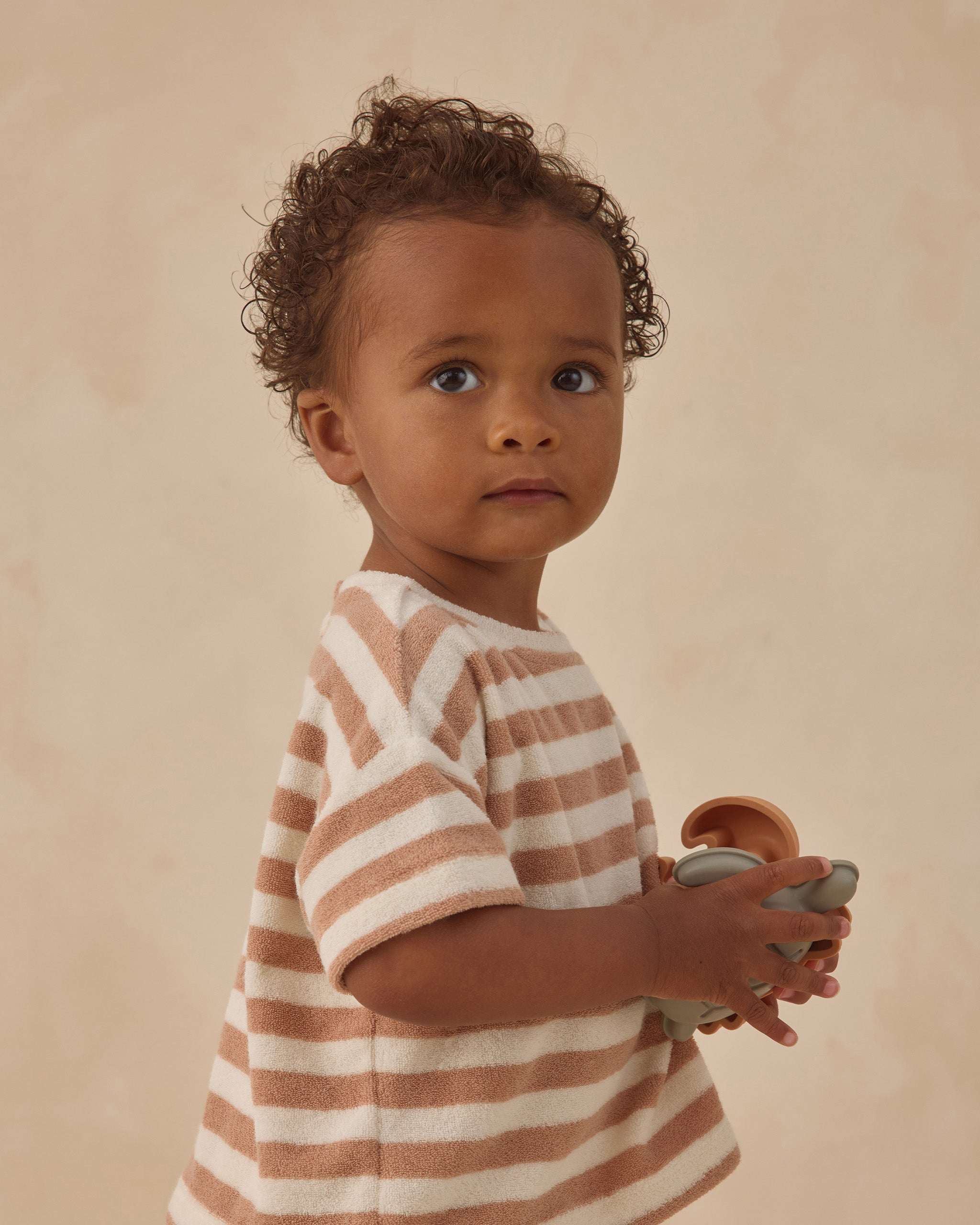 <Quincy mae> TERRY TEE + SHORT SET - LATTE STRIPE