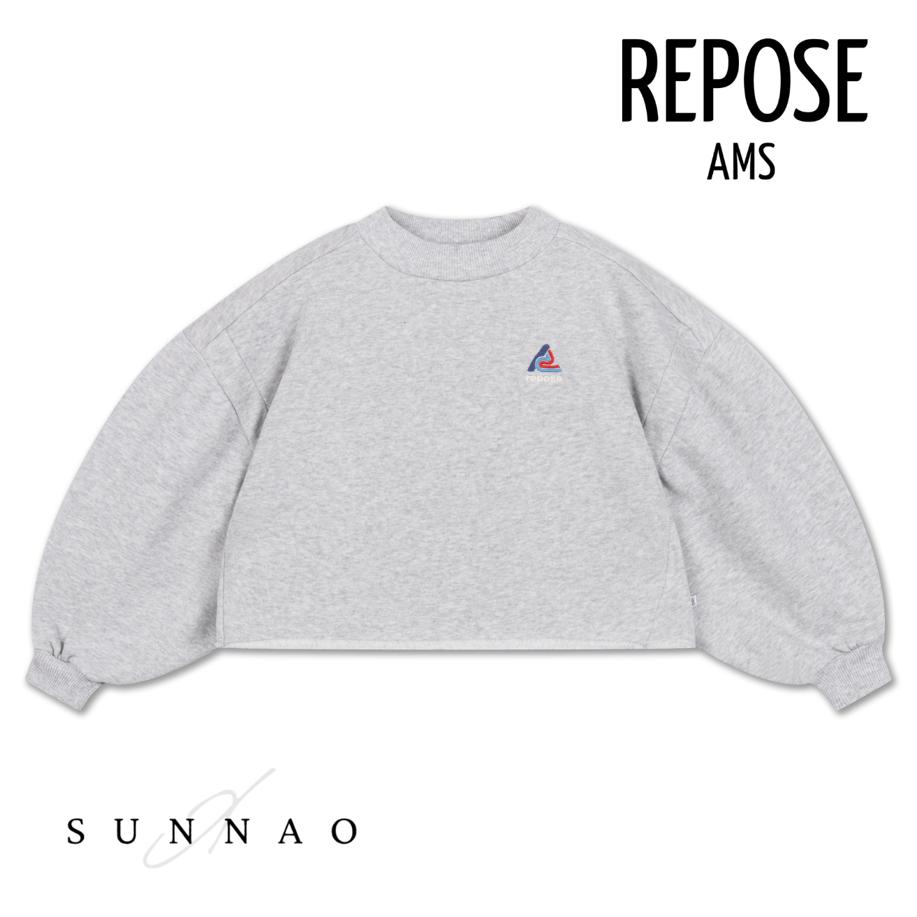 <REPOSE AMS> crop heart sweater -light mixed grey