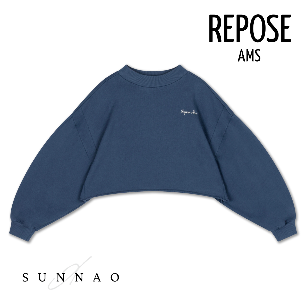 <REPOSE AMS> 21. crop heart sweater - deep sea blue