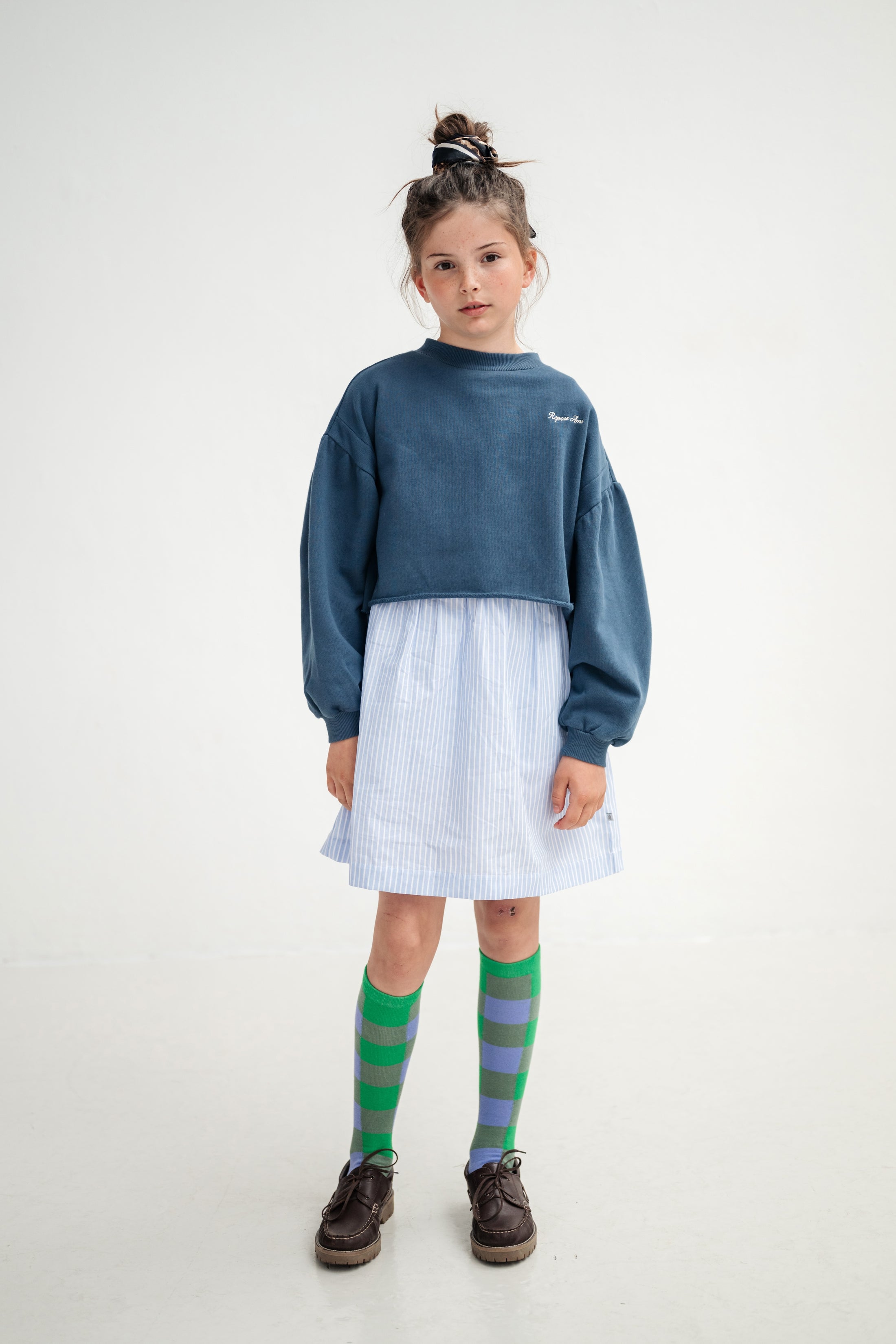 <REPOSE AMS> 21. crop heart sweater - deep sea blue