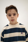Load image into Gallery viewer, <REPOSE AMS> 23. boxy sweater - eclipse blue block stripe
