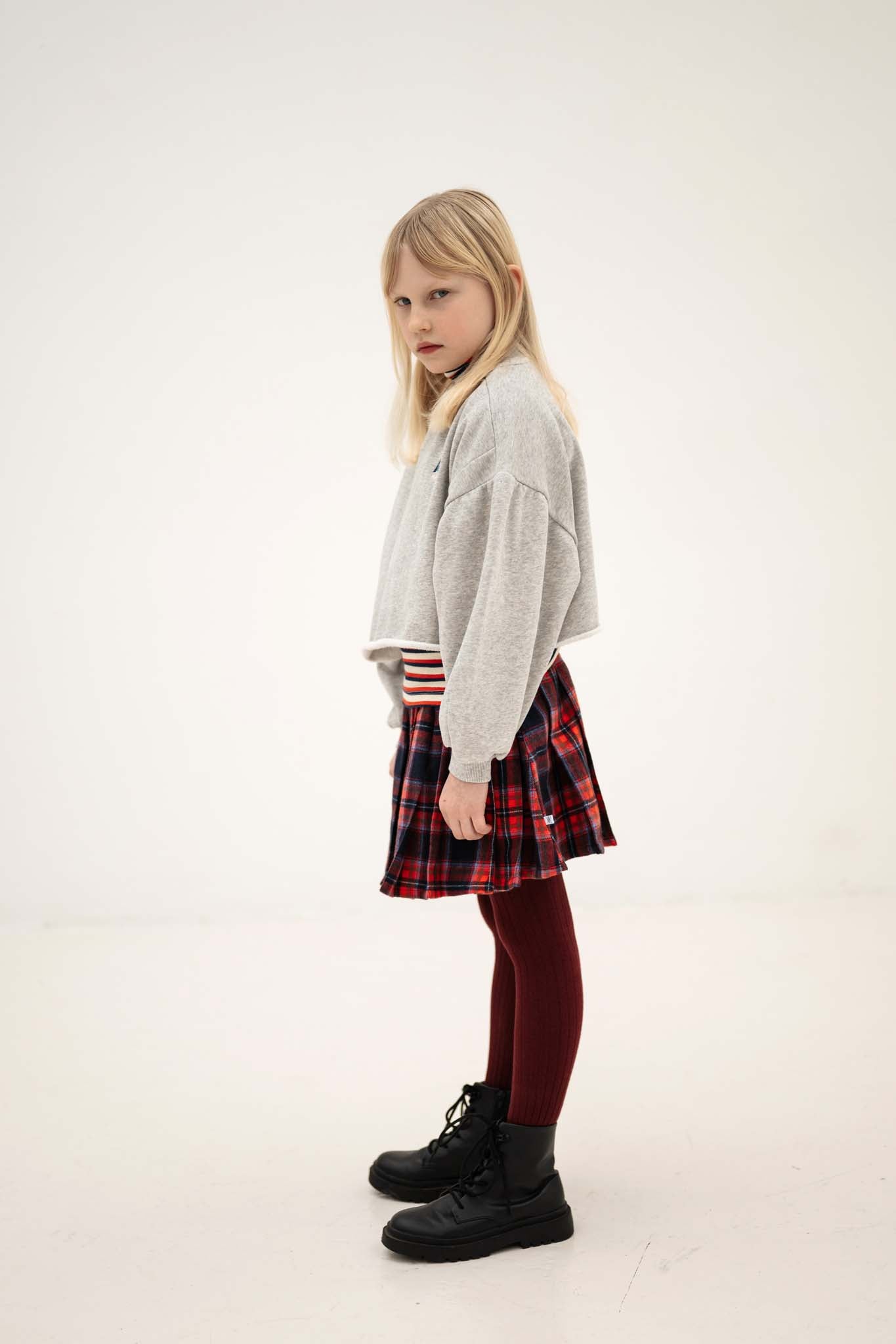 <REPOSE AMS> crop heart sweater -light mixed grey