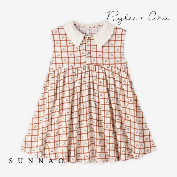 <Rylee + Cru> COLLARED BABYDOLL DRESS - CHERRY CHECK
