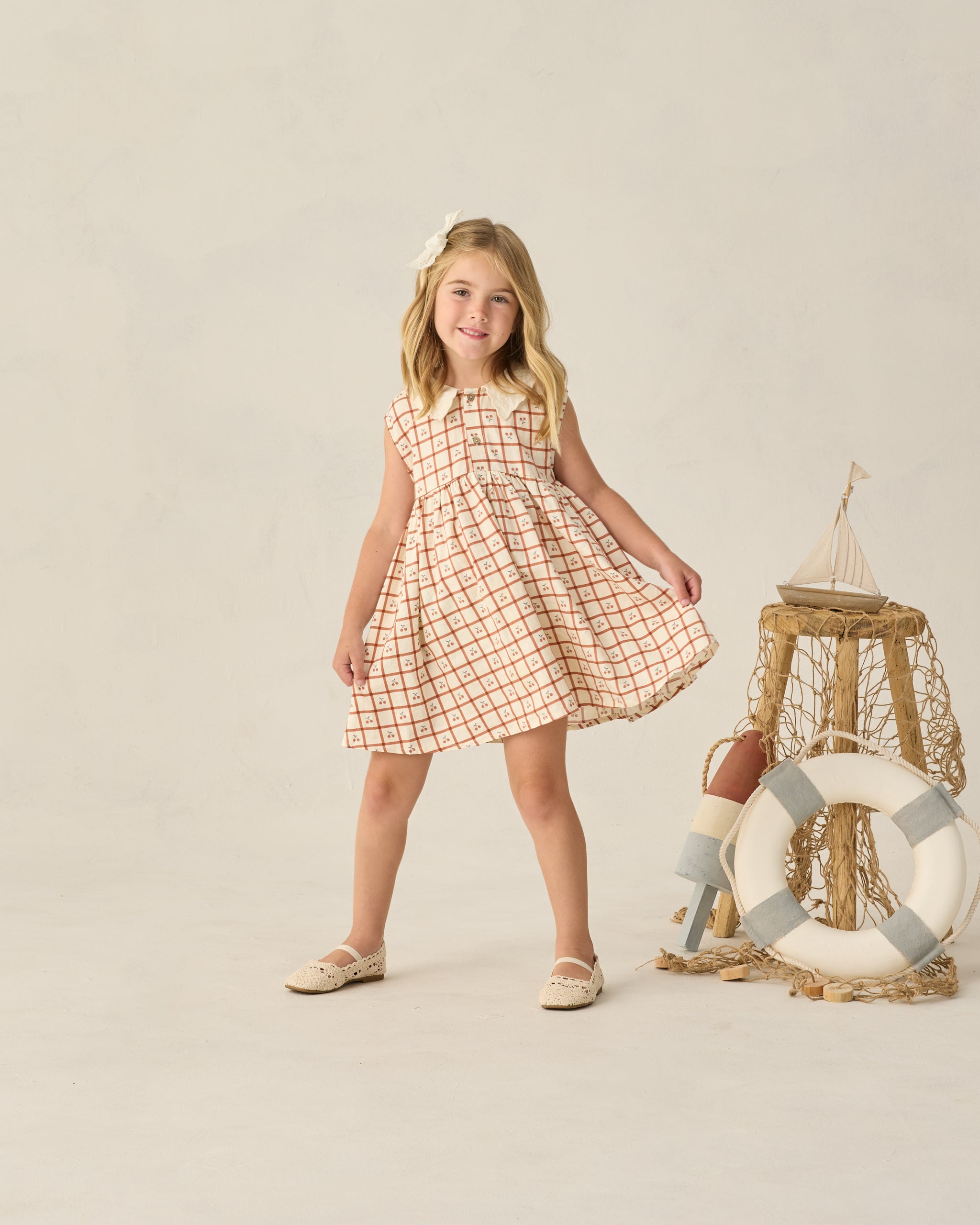 <Rylee + Cru> COLLARED BABYDOLL DRESS - CHERRY CHECK
