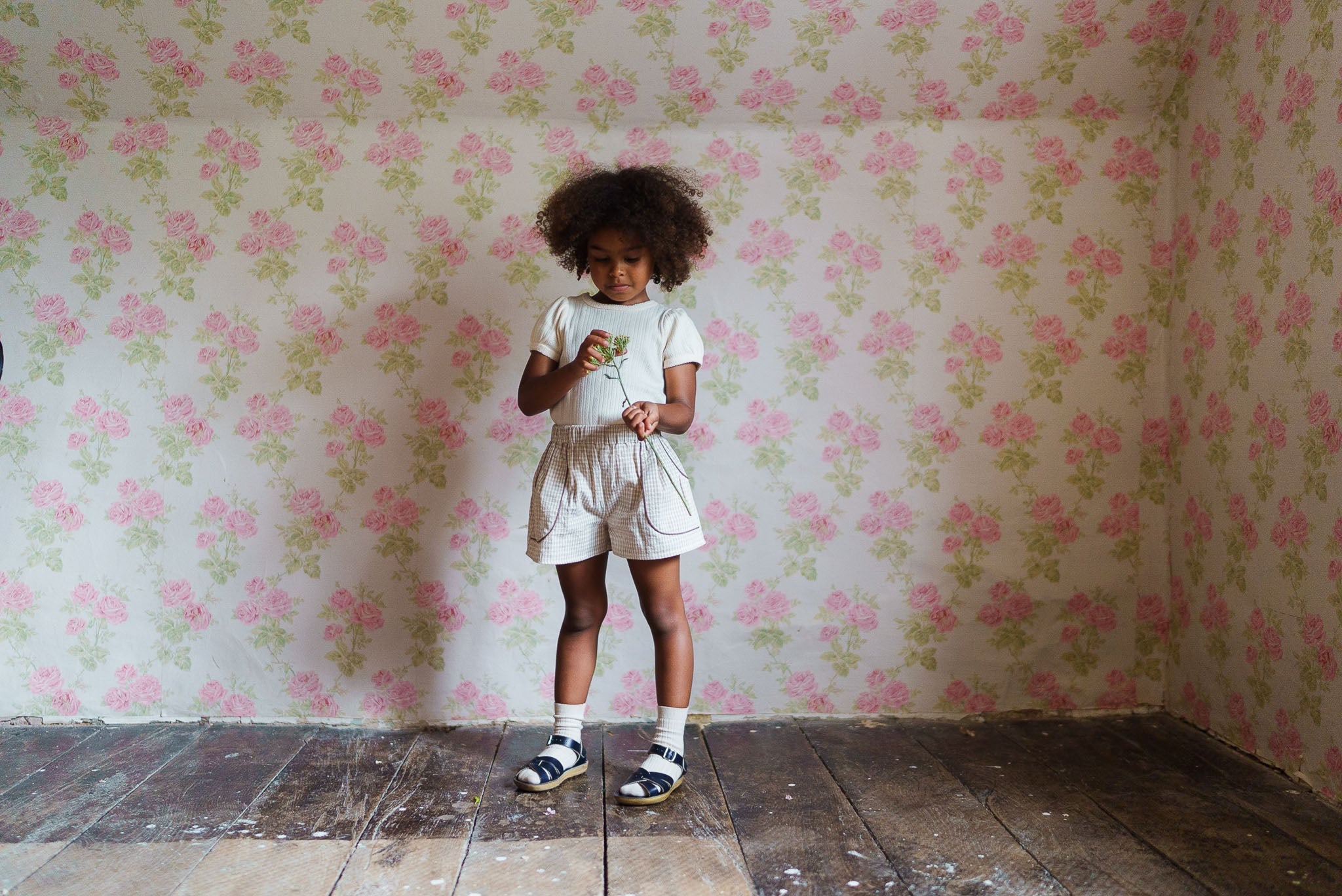 <Little Cotton Clothes> Pointelle T-shirt in Buttermilk　