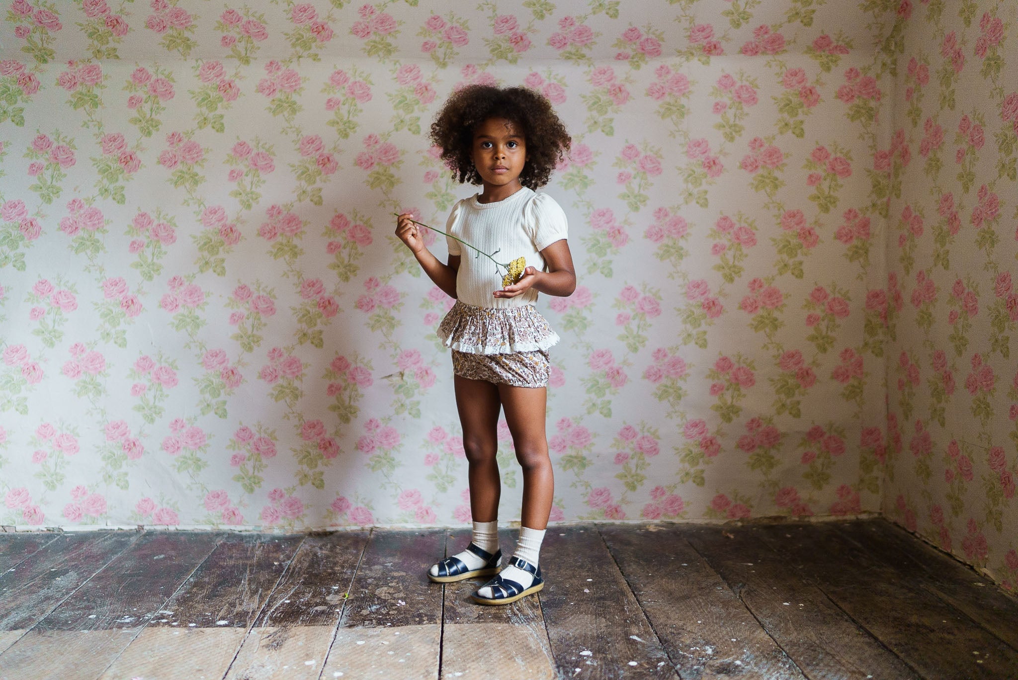 <Little Cotton Clothes> Pointelle T-shirt in Buttermilk　