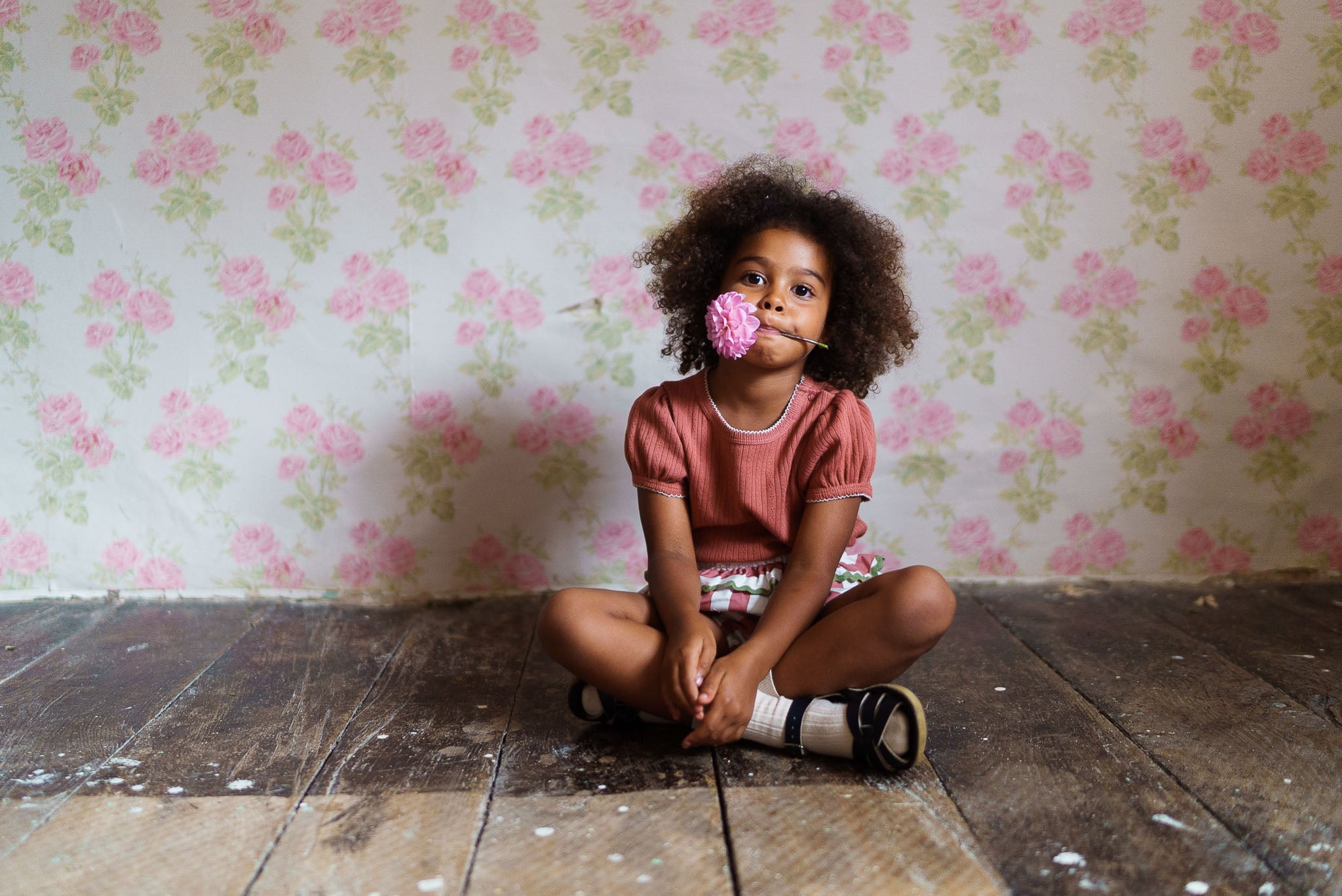 <Little Cotton Clothes> Pointelle T-shirt in Raspberry　