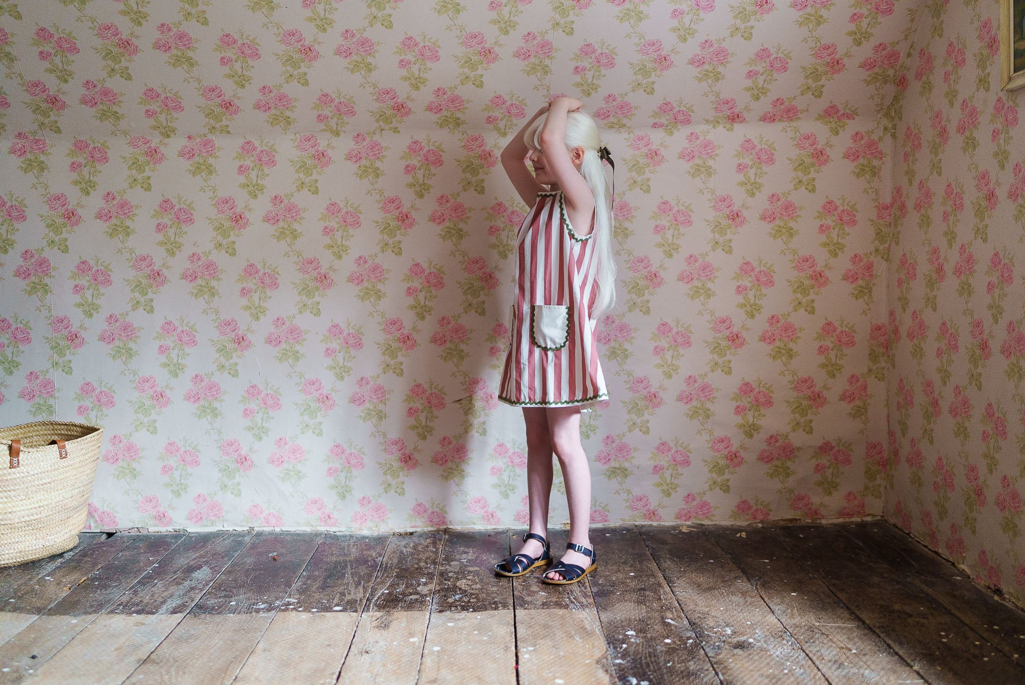 <Little Cotton Clothes> Hannah Dress Raspberry Stripe　