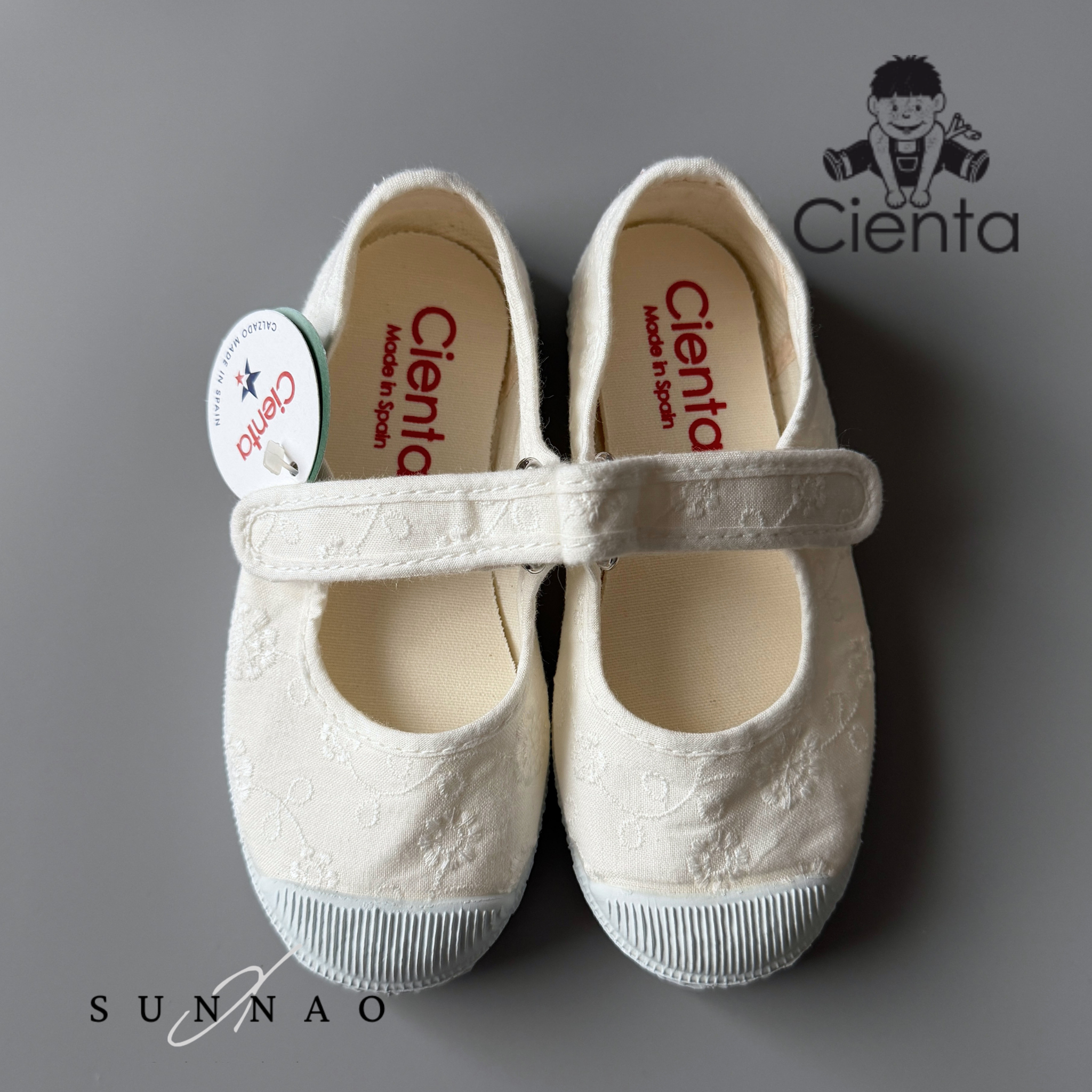 <Cienta>velcro one strap shoes - lace white 769981
