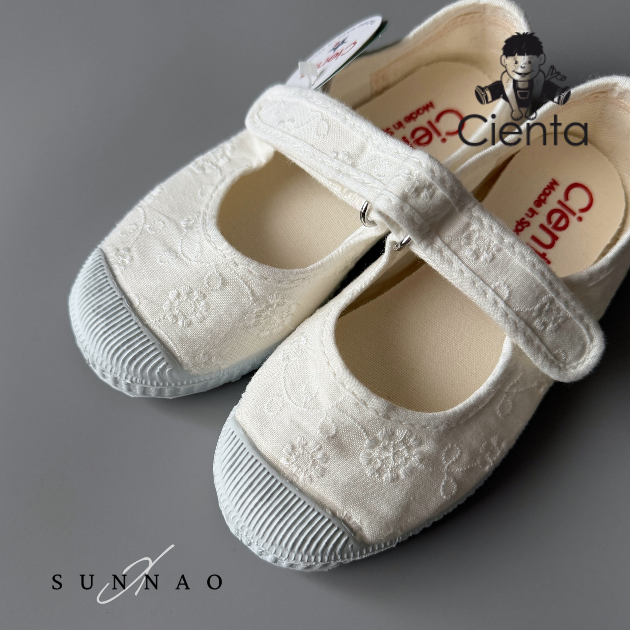 <Cienta>velcro one strap shoes - lace white 769981