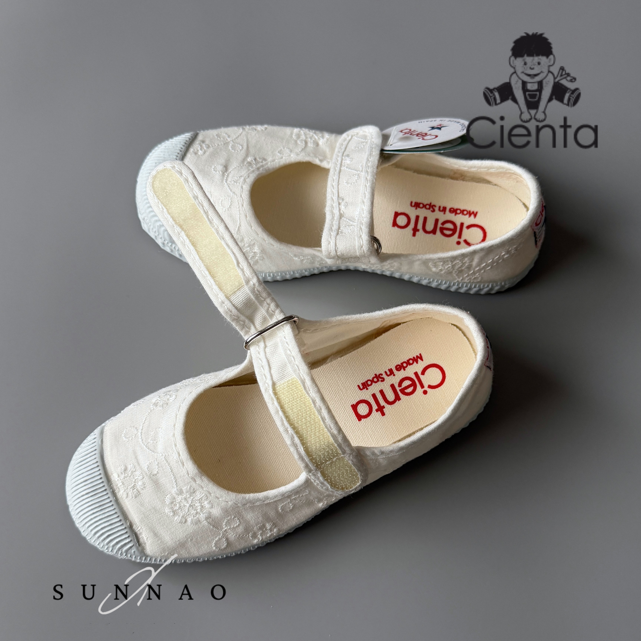 <Cienta>velcro one strap shoes - lace white 769981