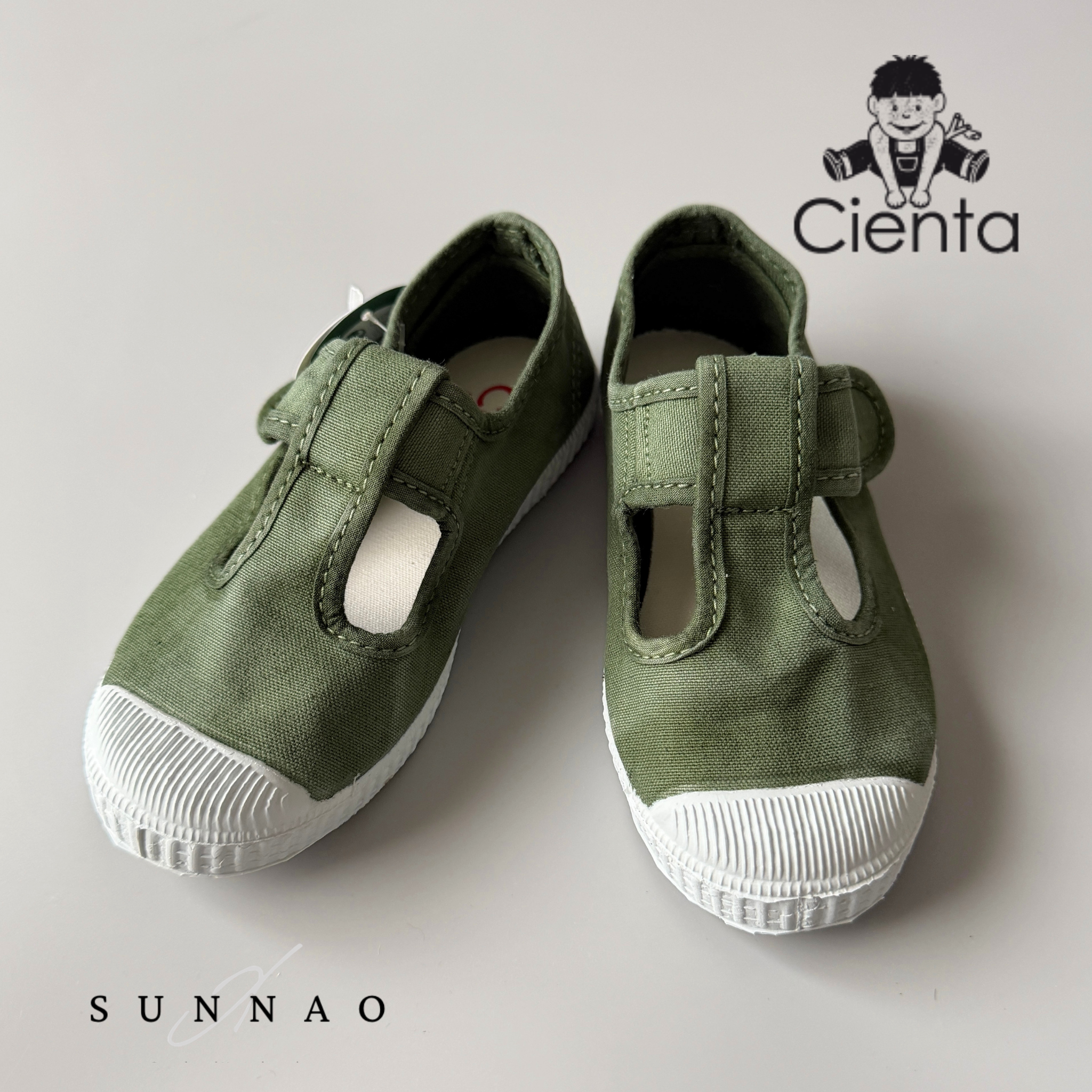 <Cienta>T strap shoes - Olive 77777