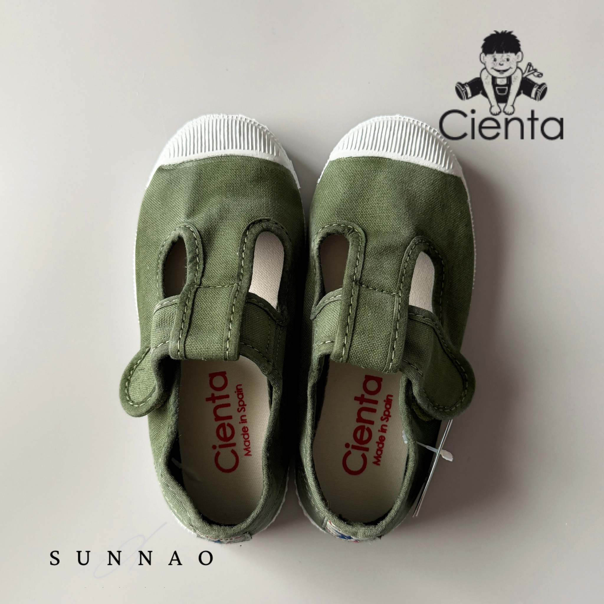 <Cienta>T strap shoes - Olive 77777