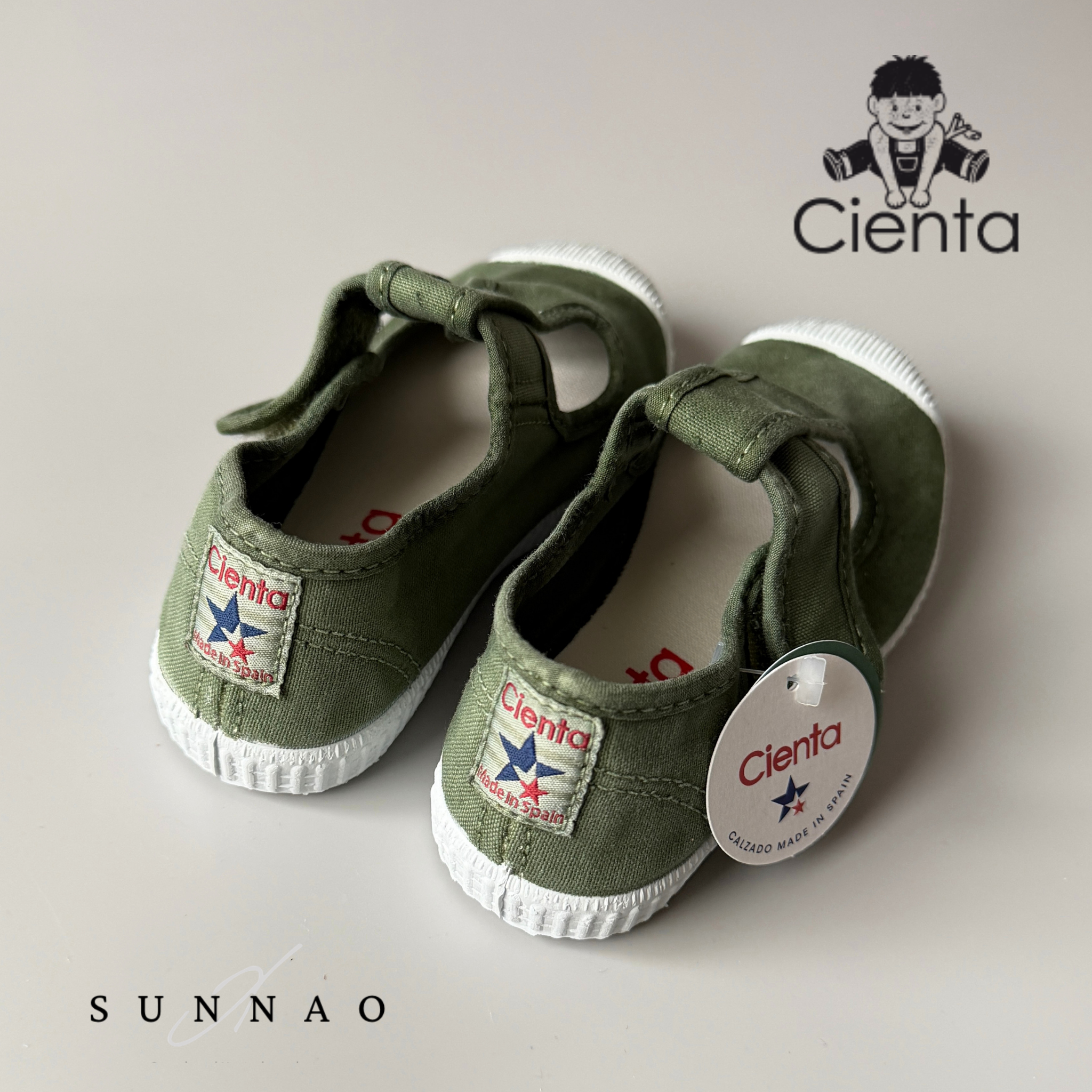 <Cienta>T strap shoes - Olive 77777