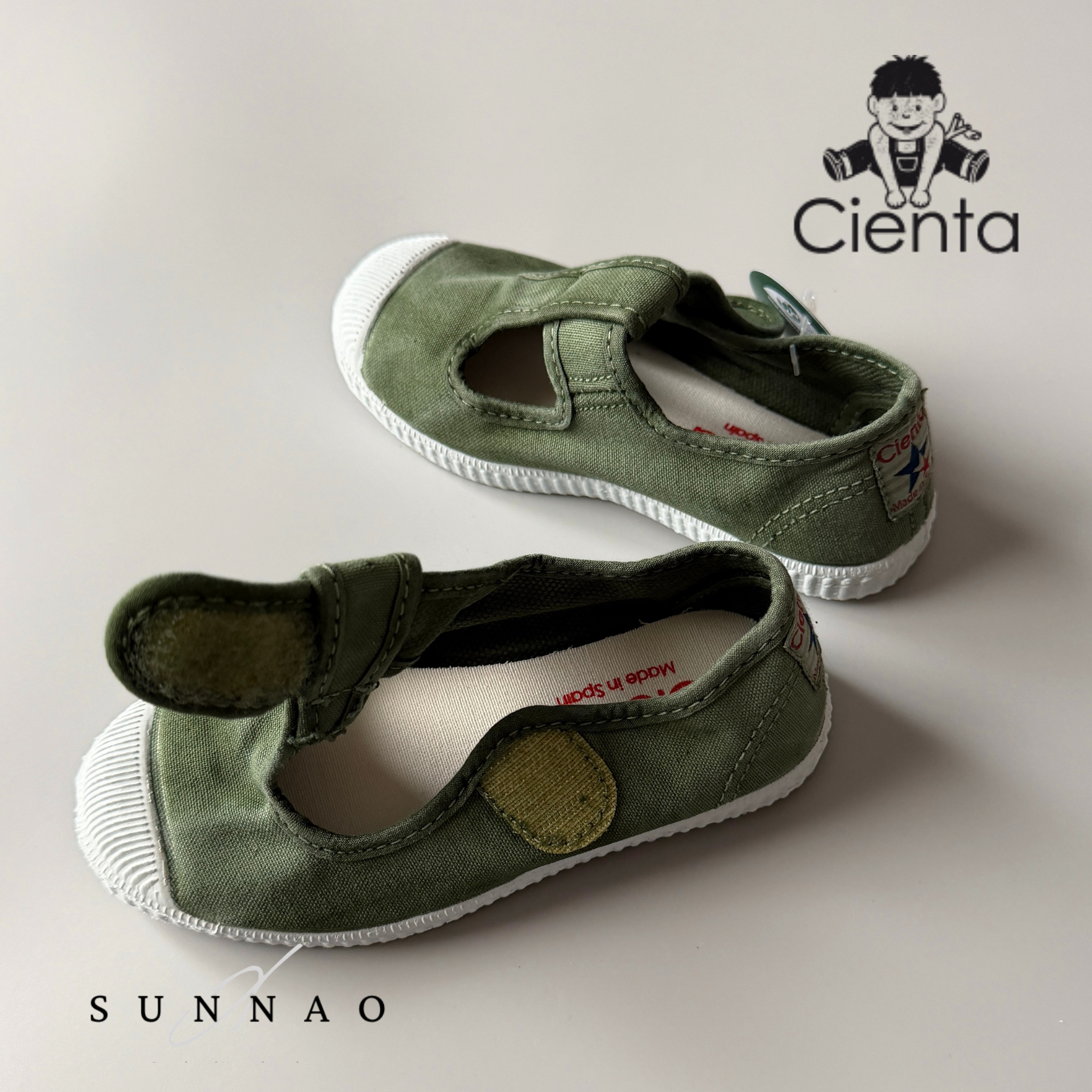 <Cienta>T strap shoes - Olive 77777