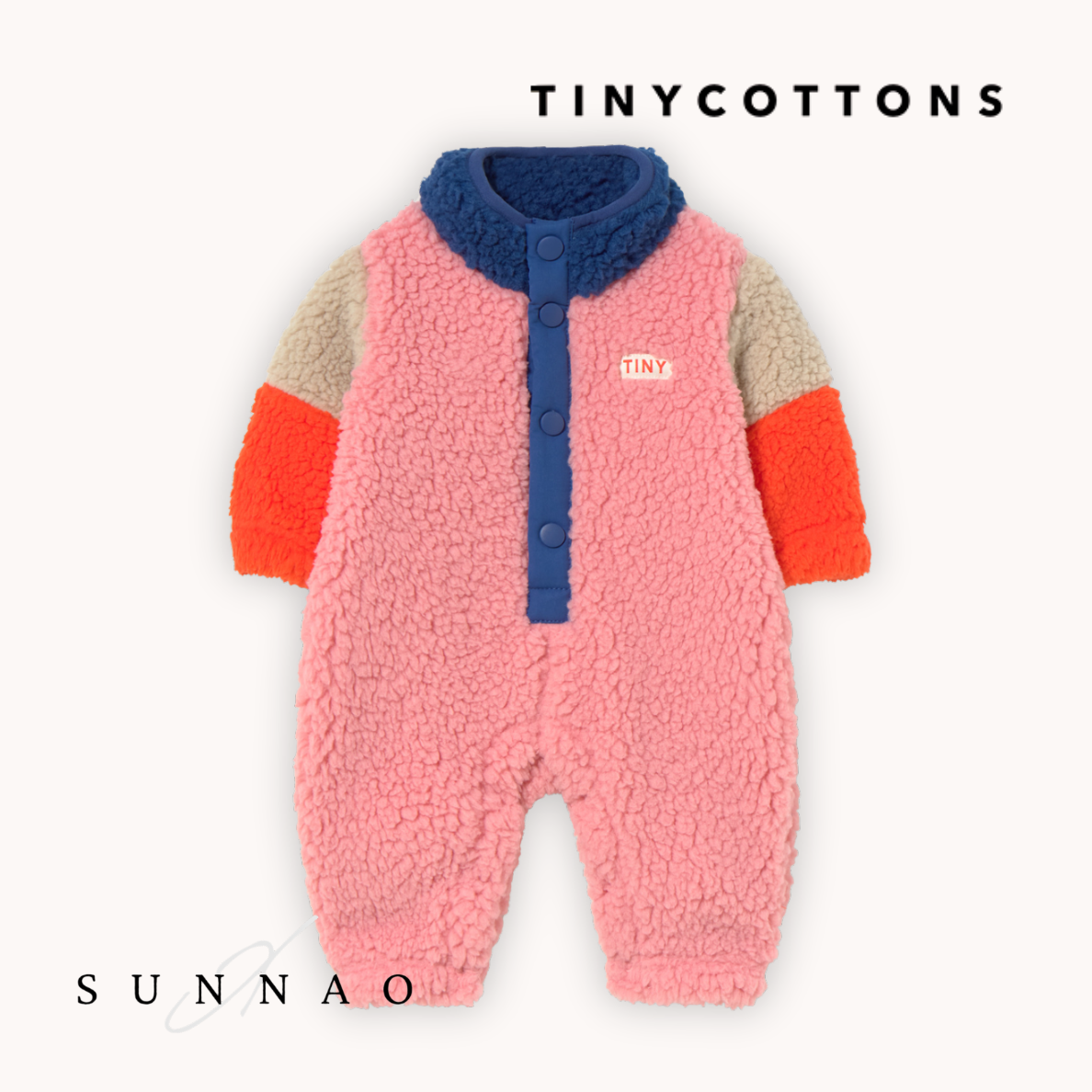 <TINYCOTTONS> COLOR BLOCK POLAR SHERPA ONE-PIECE - dark blue