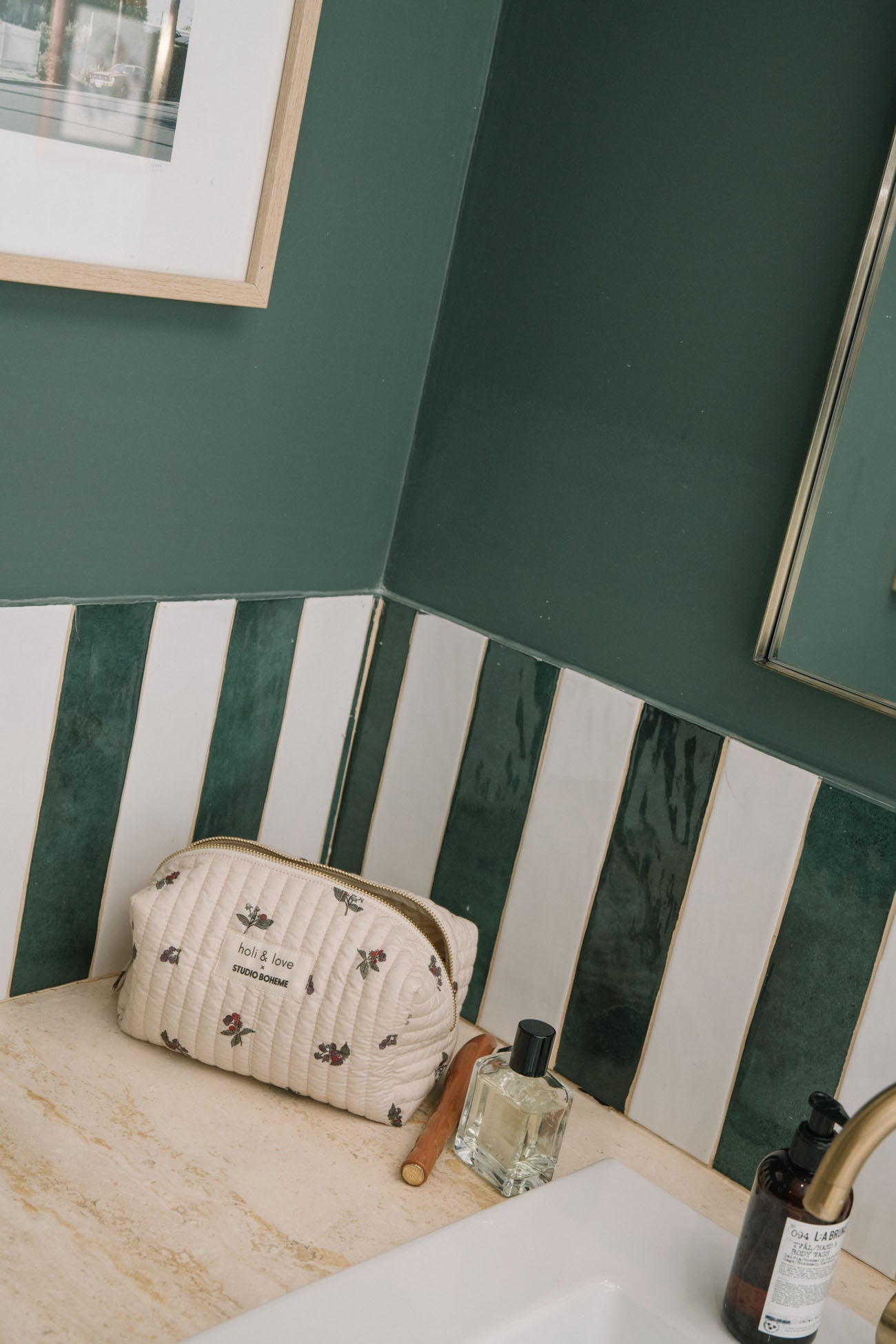 <STUDIO BOHEME PARIS> TOILETRY BAG - ECRU / BLACKBERRIES