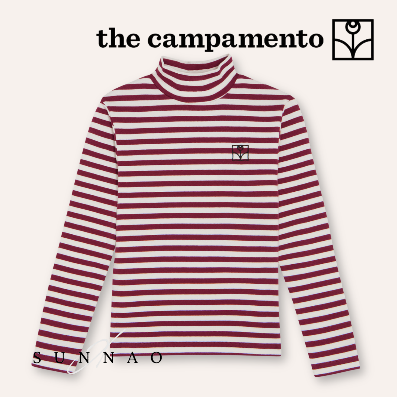 <The Campamento> Burgundy Stripes Turtle Neck Tshirt - BURGUNDY　