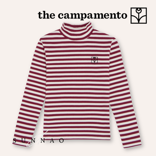 <The Campamento> Burgundy Stripes Turtle Neck Tshirt - BURGUNDY　
