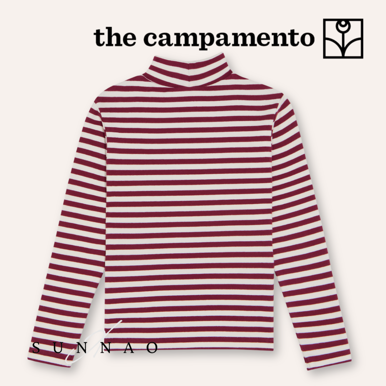 <The Campamento> Burgundy Stripes Turtle Neck Tshirt - BURGUNDY　