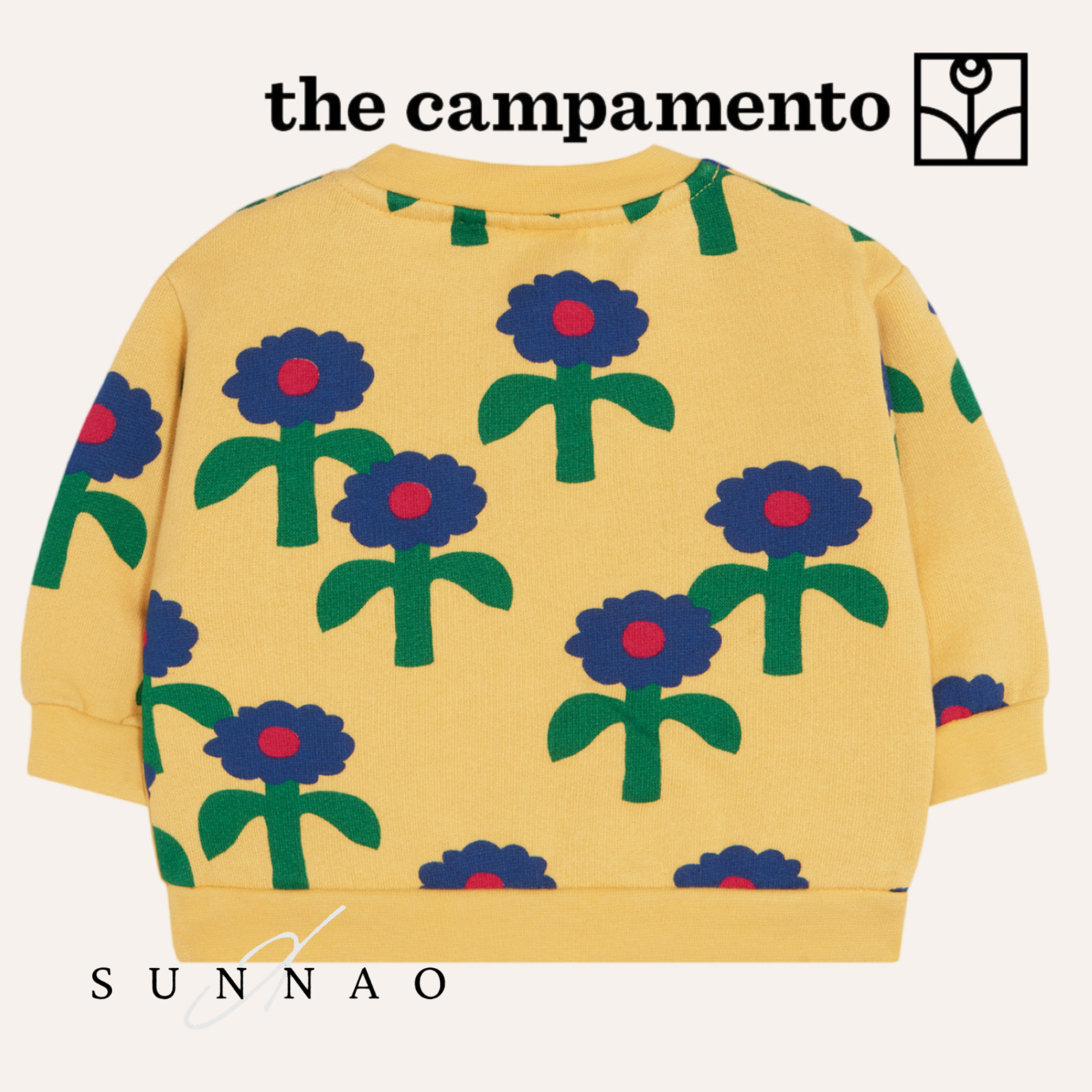 <The Campamento> Blue Daisies Allover Sweatshirt - YELLOW　