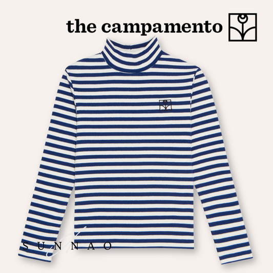 <The Campamento> Blue Stripes Turtle Neck Tshirt - BLUE　