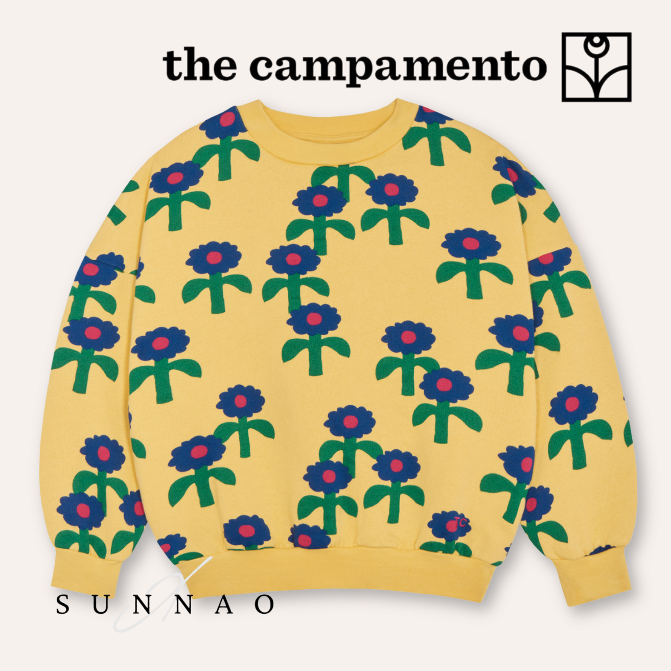 <The Campamento> Blue Daisies Allover Sweatshirt - YELLOW　