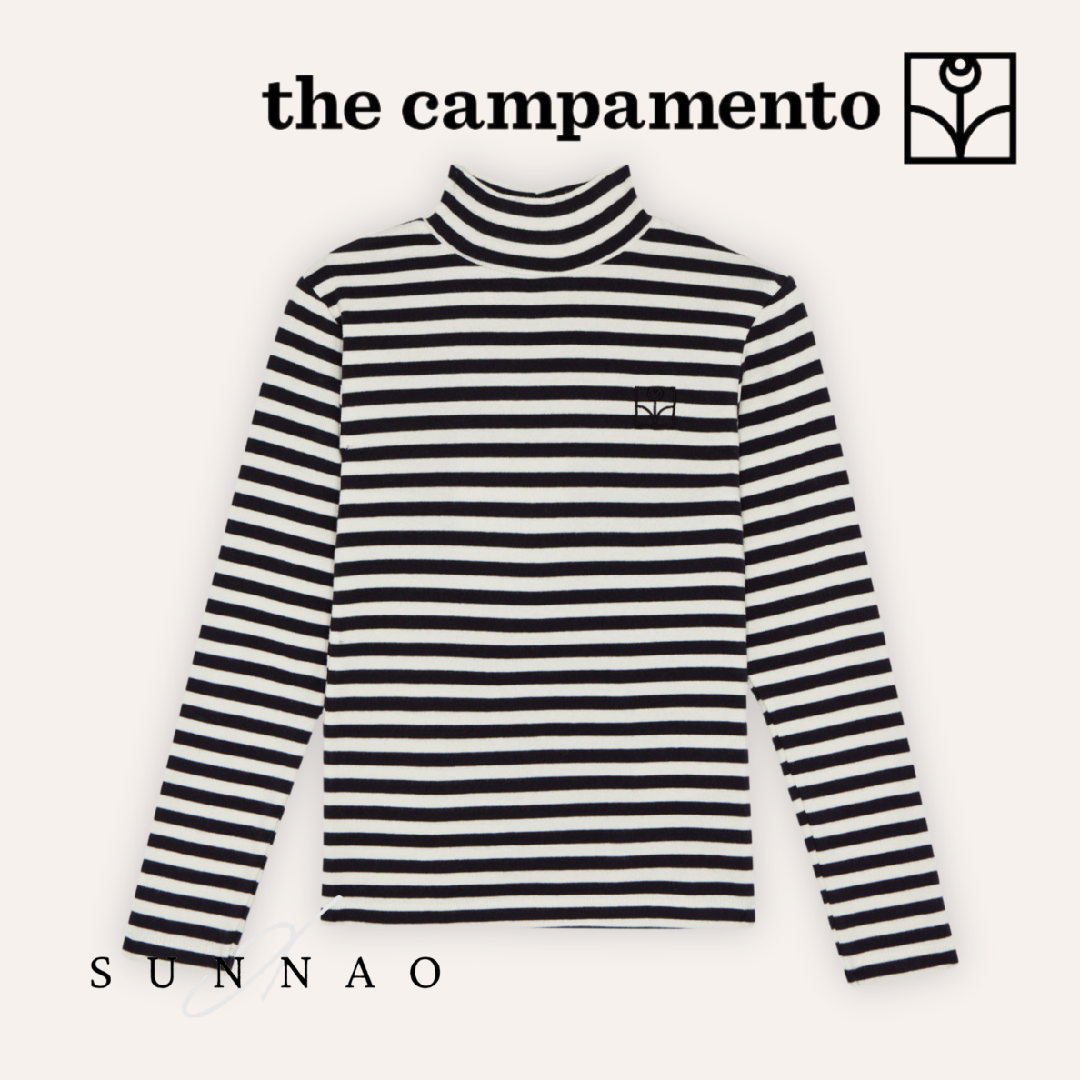 <The Campamento> GREY STRIPES TURTLE NECK TSHIRT