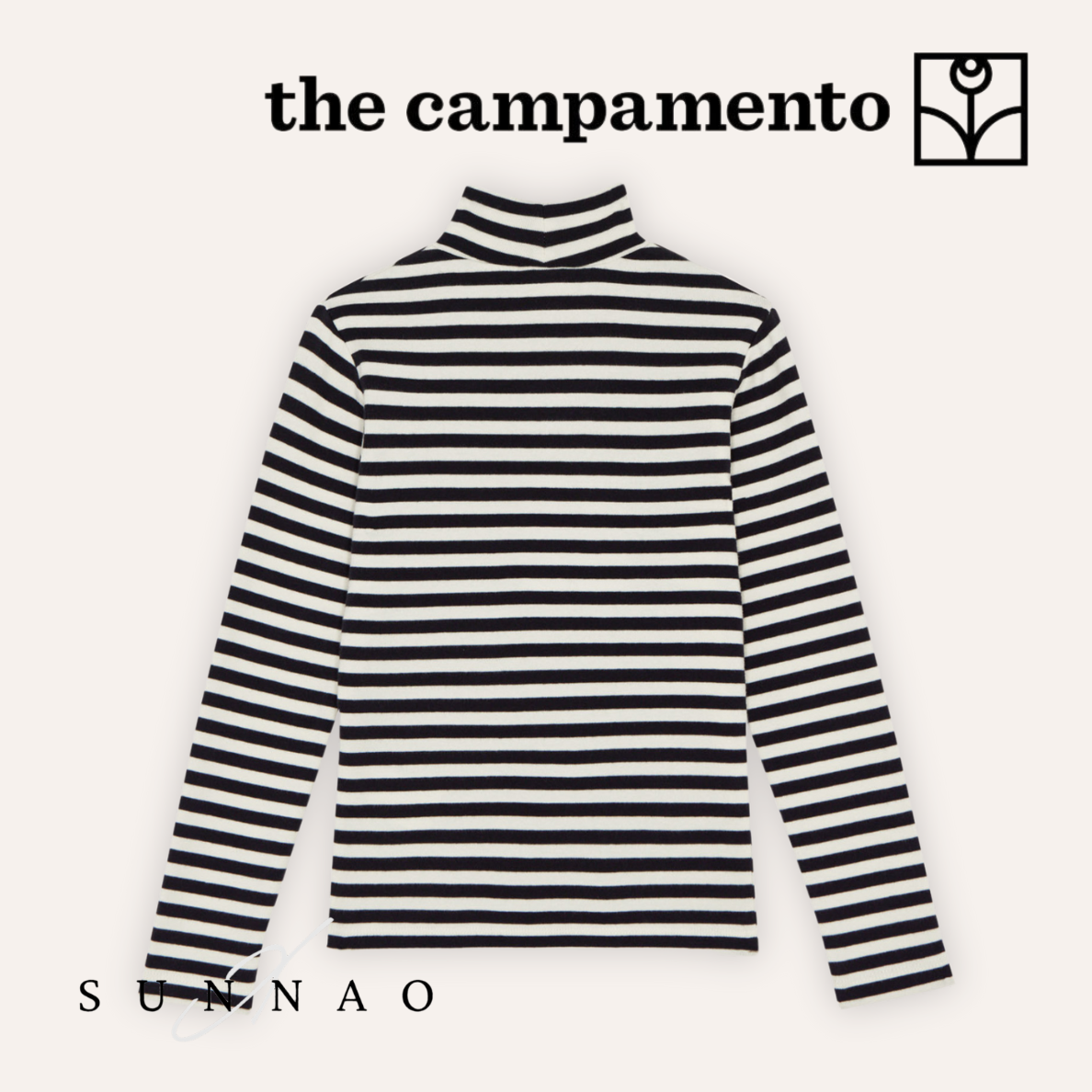 <The Campamento> GREY STRIPES TURTLE NECK TSHIRT
