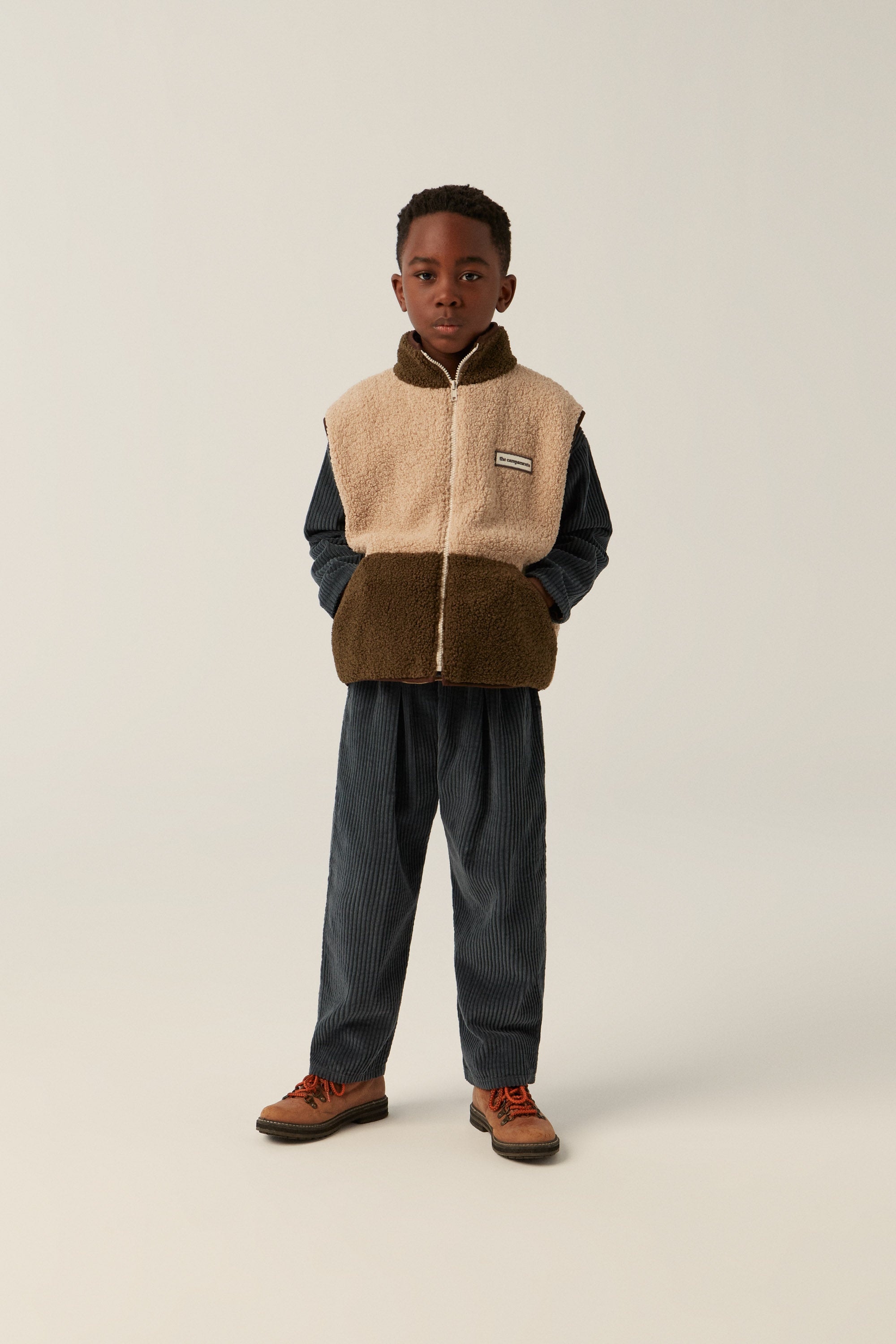 <The Campamento> GREEN AND ECRU TEDDY VEST