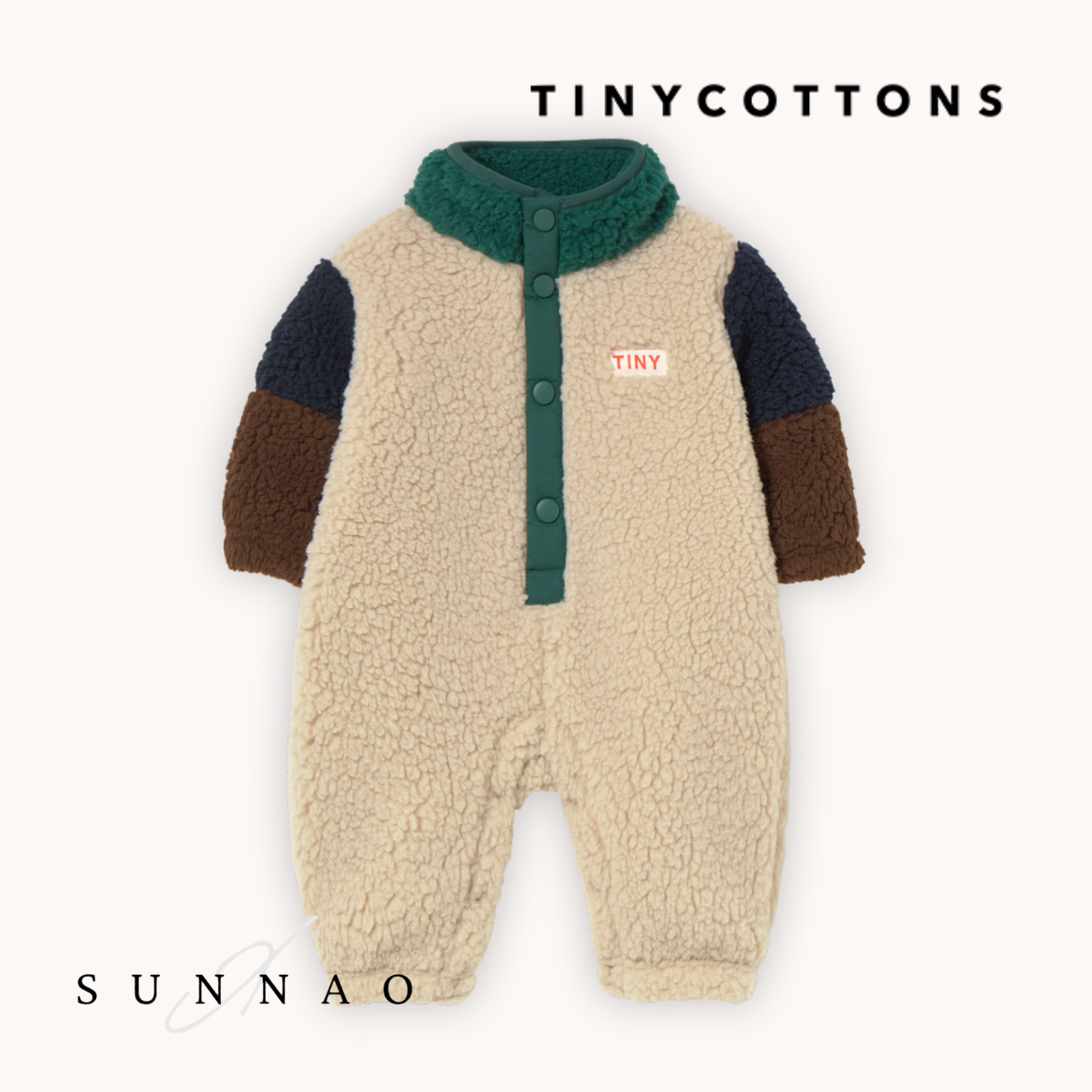 <TINYCOTTONS> COLOR BLOCK POLAR SHERPA ONE-PIECE - dark green