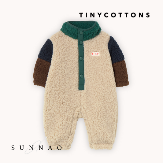<TINYCOTTONS> COLOR BLOCK POLAR SHERPA ONE-PIECE - dark green