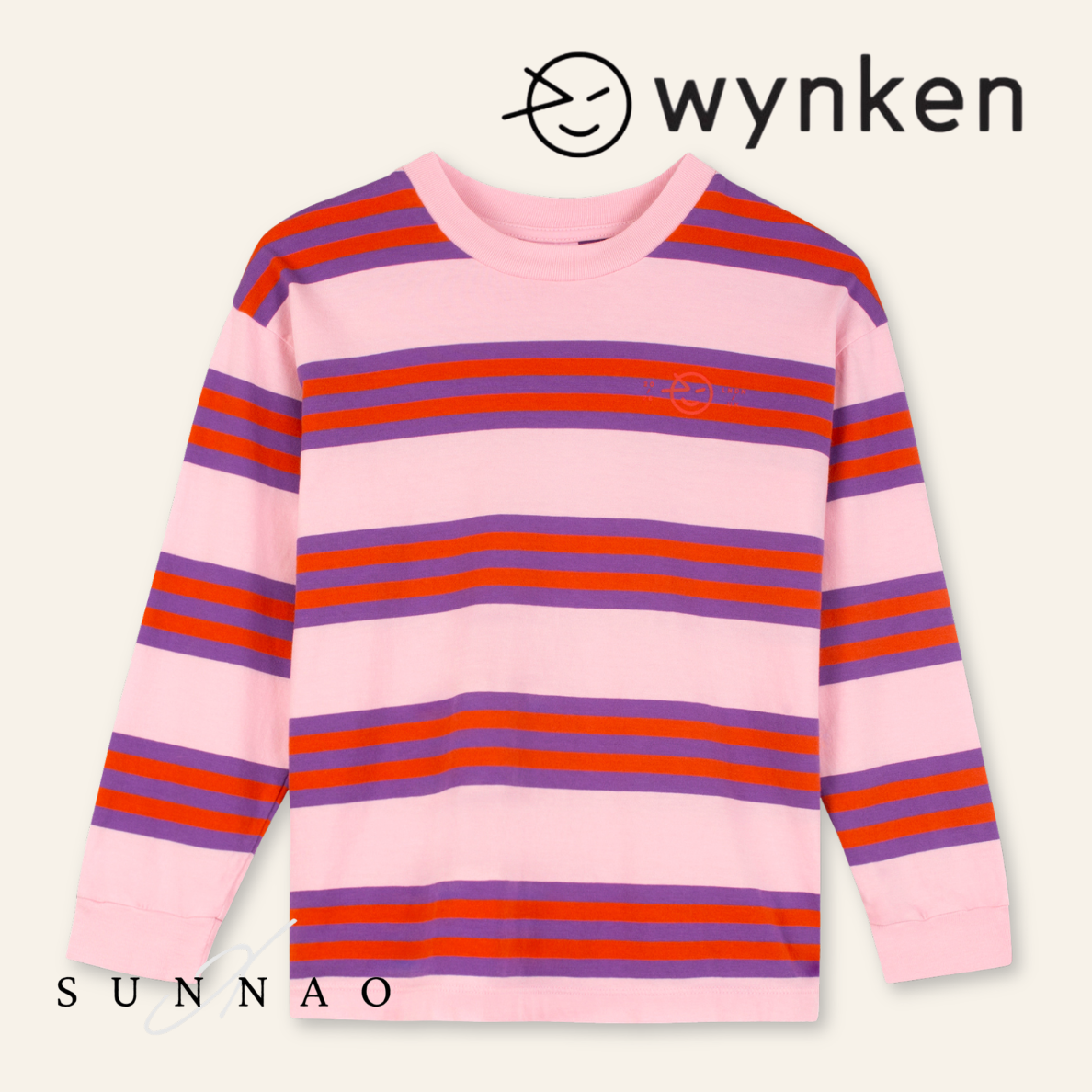 <Wynken> TRIPLE STRIPE LONG SLEEVE TEE - VIOLET / SUNGLOW WITH CANDY　