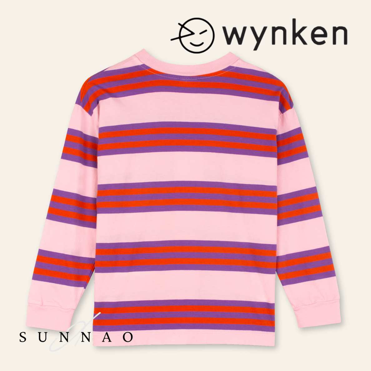 <Wynken> TRIPLE STRIPE LONG SLEEVE TEE - VIOLET / SUNGLOW WITH CANDY　