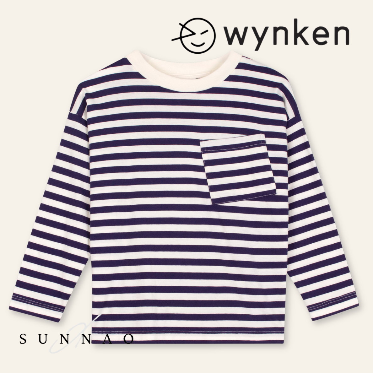 <Wynken> WYNKEN LONG SLEEVE POCKET TEE - NIGHT NAVY / ECRU