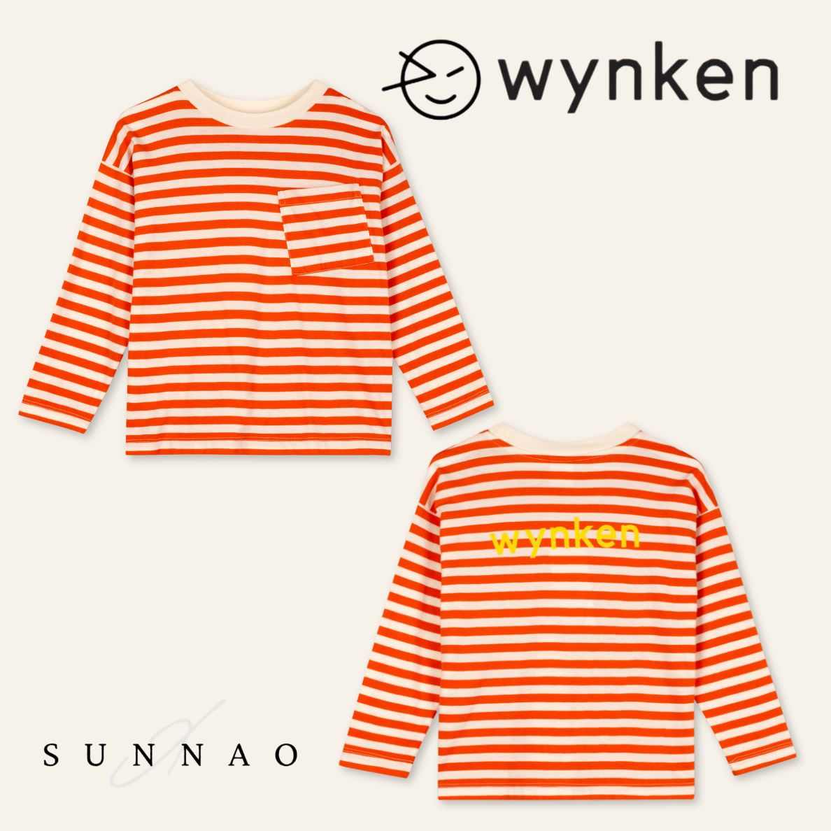 <Wynken> WYNKEN LONG SLEEVE POCKET TEE - SUNGLOW / ECRU