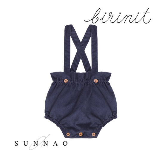 <Birinit Petit> Blue Cobalt velvet straps bloomer（12-18M）