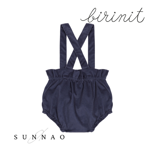 <Birinit Petit> Blue Cobalt velvet straps bloomer（12-18M）