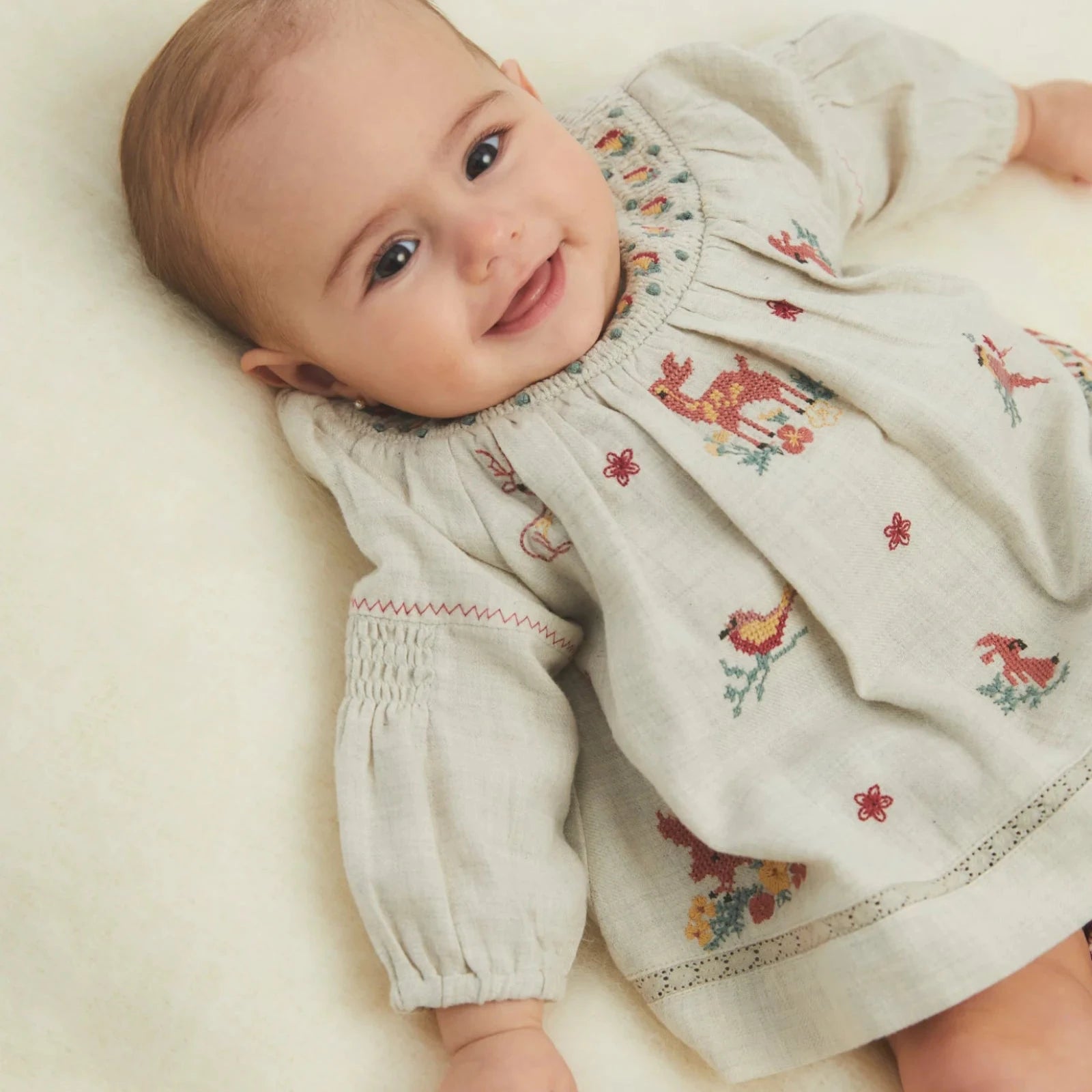 <Birinit Petit> Hurlingham Deer embroidered blouse and bloomer set （18M-2Y）