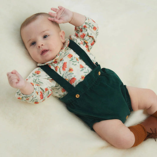 <Birinit Petit> Green Antique velvet straps bloomer（6-12M）-Birinit Petit-SUNNAO