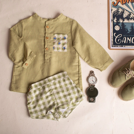 <Birinit Petit> Green gingham pistachio short （2-6Y）