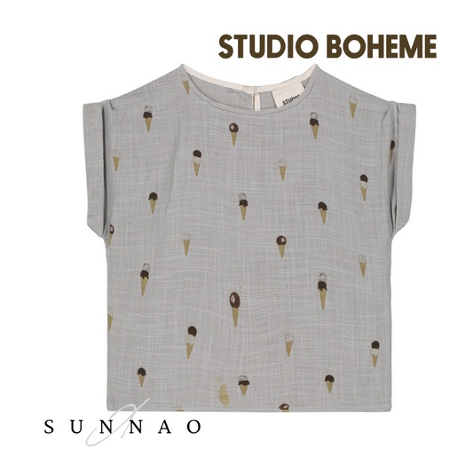 【予約／送料無料】<STUDIO BOHEME PARIS> BLOUSE PRASLIN - GREY / ICE CREAM（12M-8Y）